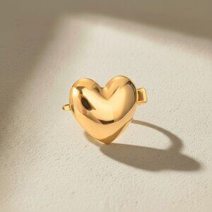 18K Gold Plated Stainless Steel Puffed Heart Hair Clip Minimal Gold Barrette